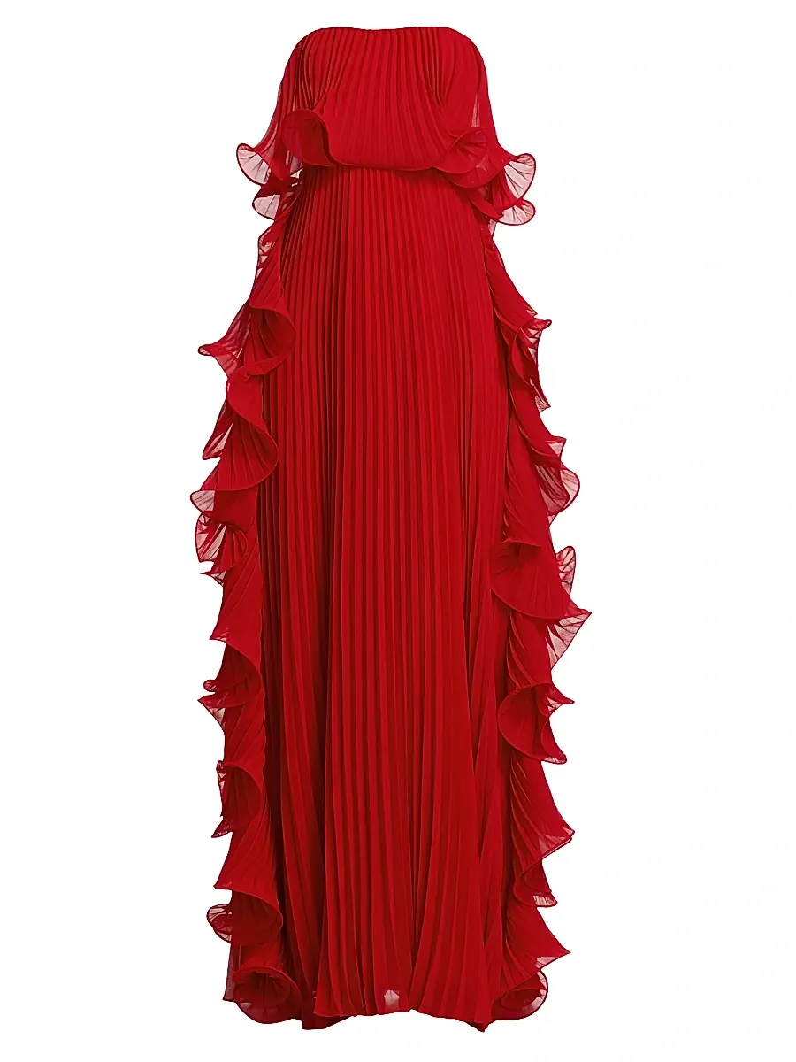BADGLEY MISCHKA Women's Strapless Pleated Ruffle Gown
