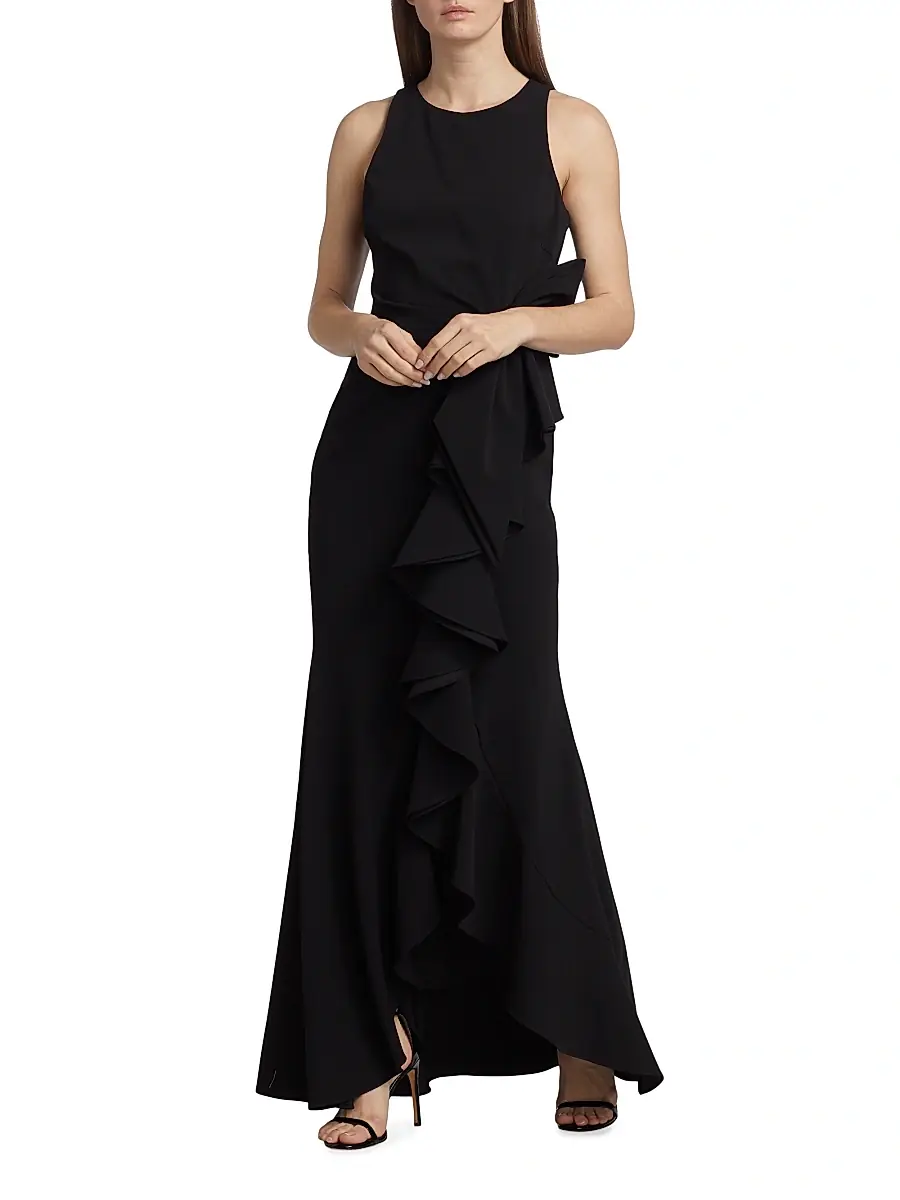 BADGLEY MISCHKA Women's Odessa Asymmetric Sleeveless Column Ruffle-Skirt Gown | Thumbnail 2