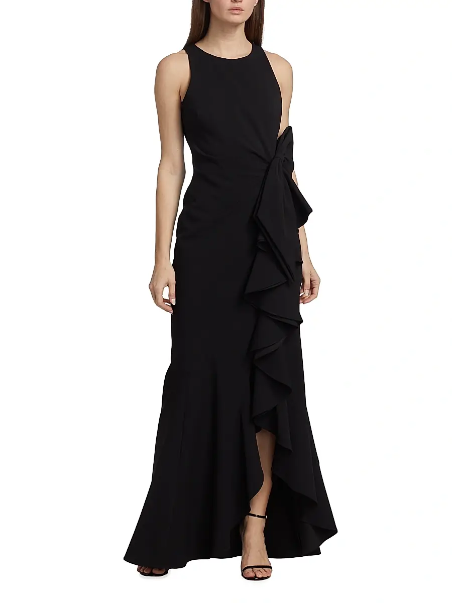 BADGLEY MISCHKA Women's Odessa Asymmetric Sleeveless Column Ruffle-Skirt Gown | Thumbnail 3