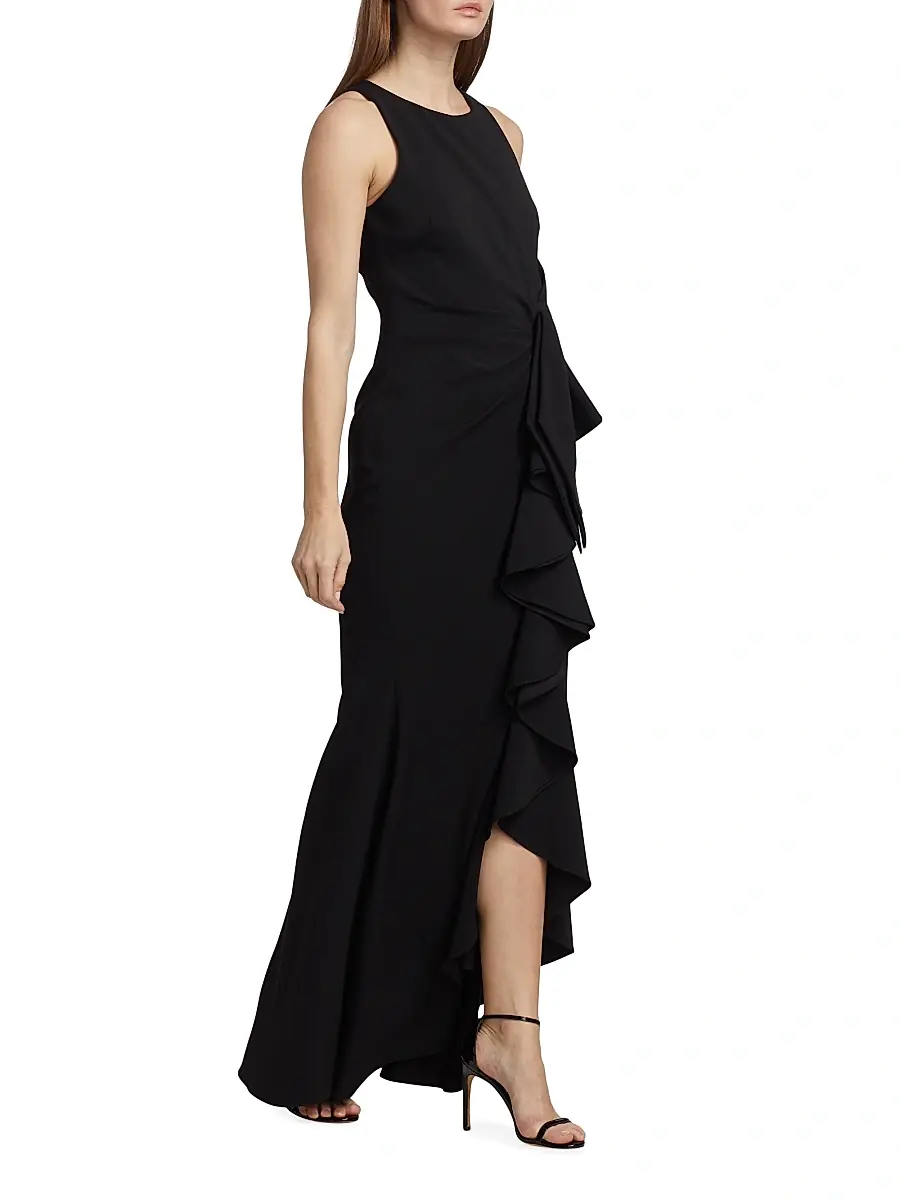 BADGLEY MISCHKA Women's Odessa Asymmetric Sleeveless Column Ruffle-Skirt Gown | Thumbnail 4