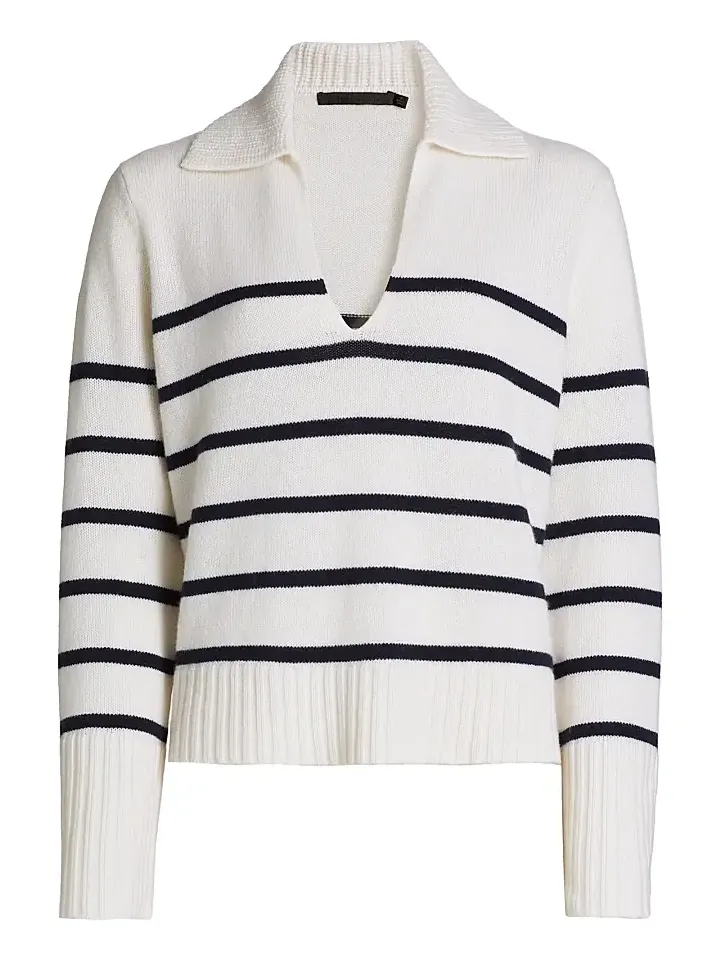 Women's Frances Striped Cashmere Polo Sweater Women's Frances Striped Cashmere Polo Sweater