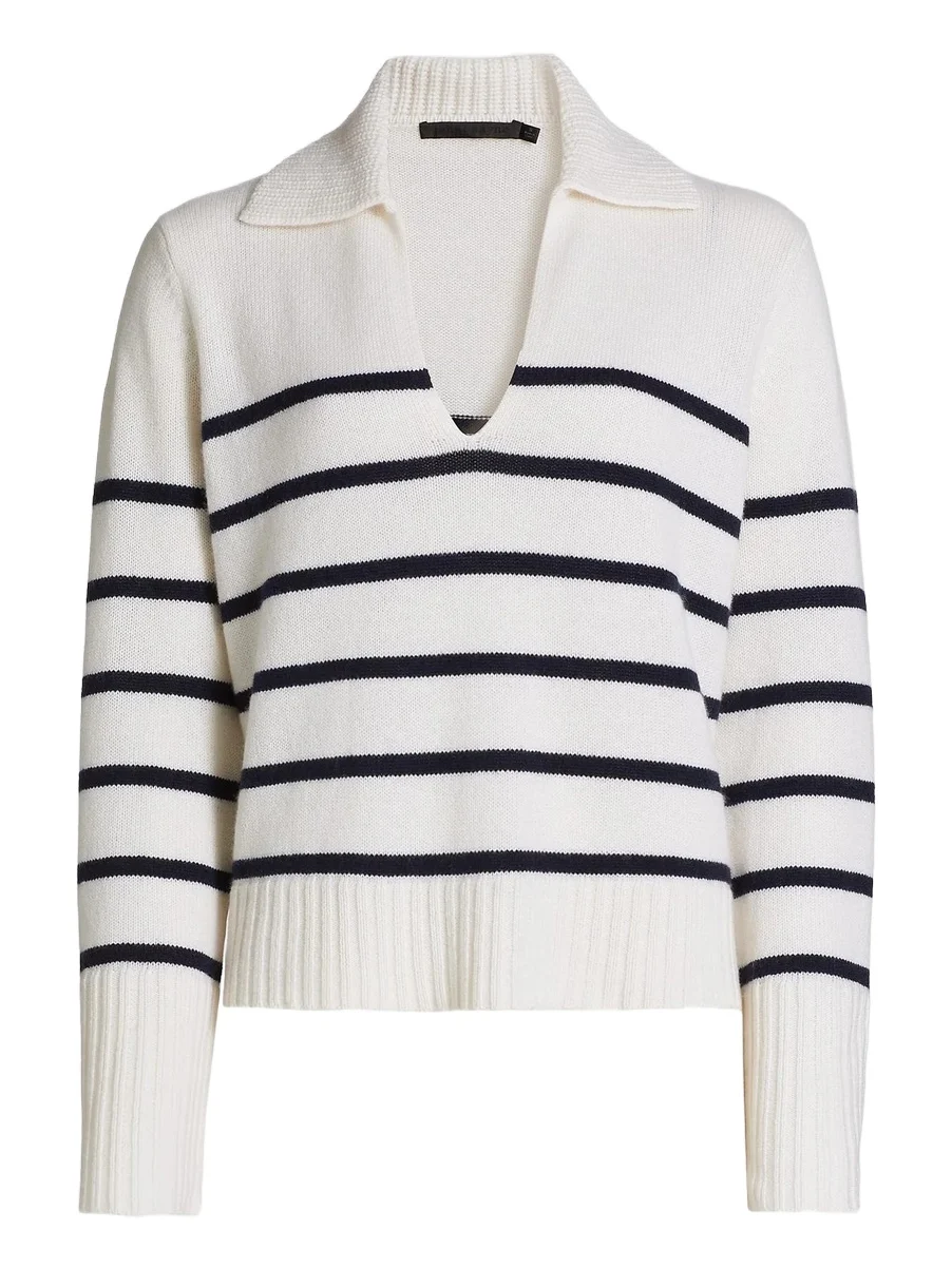 Women's Frances Striped Cashmere Polo Sweater Women's Frances Striped Cashmere Polo Sweater