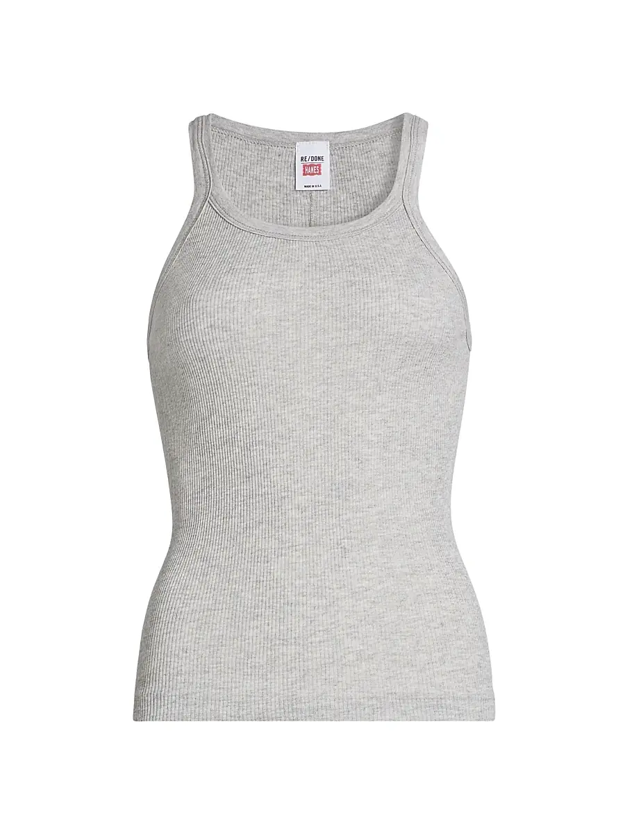 Re/done Women's Ribbed Cotton-Blend Tank - Heather Grey | Image 1 Re/done Women's Ribbed Cotton-Blend Tank - Heather Grey | Image 1