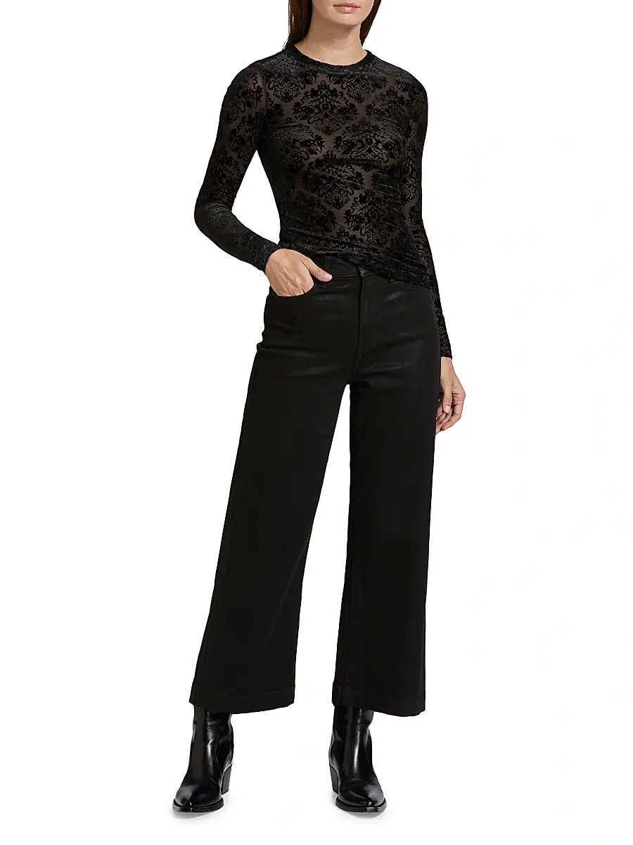PAIGE Women's Anessa Coated High-Rise Wide-Leg Ankle Jeans | Thumbnail 2 PAIGE Women's Anessa Coated High-Rise Wide-Leg Ankle Jeans | Thumbnail 2