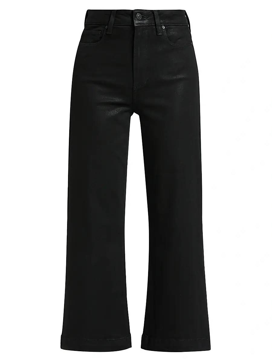 PAIGE Women's Anessa Coated High-Rise Wide-Leg Ankle Jeans - Black Fog Luxe Coating | Image 1 PAIGE Women's Anessa Coated High-Rise Wide-Leg Ankle Jeans - Black Fog Luxe Coating | Image 1