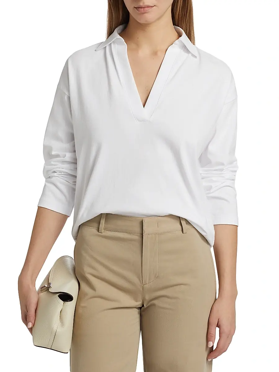 Vince Women's Cotton Long-Sleeve Polo Top | Thumbnail 3 Vince Women's Cotton Long-Sleeve Polo Top | Thumbnail 3
