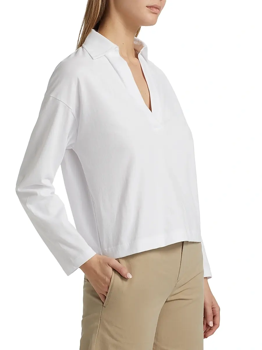 Vince Women's Cotton Long-Sleeve Polo Top | Thumbnail 4 Vince Women's Cotton Long-Sleeve Polo Top | Thumbnail 4