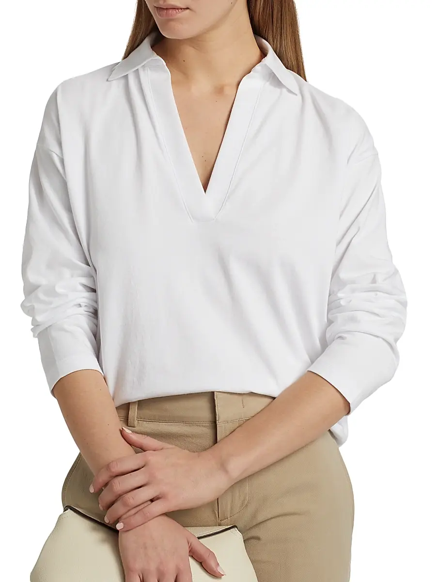 Vince Women's Cotton Long-Sleeve Polo Top | Thumbnail 6 Vince Women's Cotton Long-Sleeve Polo Top | Thumbnail 6