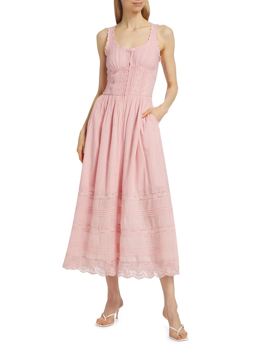 LoveShackFancy Women's Wishing Well Victori Santelle Midi-Dress - Cherry Pink | Image 1 LoveShackFancy Women's Wishing Well Victori Santelle Midi-Dress - Cherry Pink | Image 1