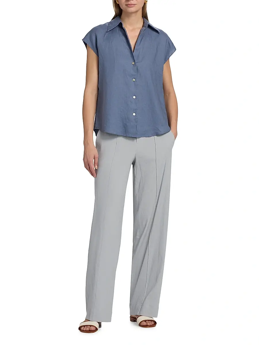Vince Women's Linen Cap-Sleeve Blouse | Thumbnail 2 Vince Women's Linen Cap-Sleeve Blouse | Thumbnail 2