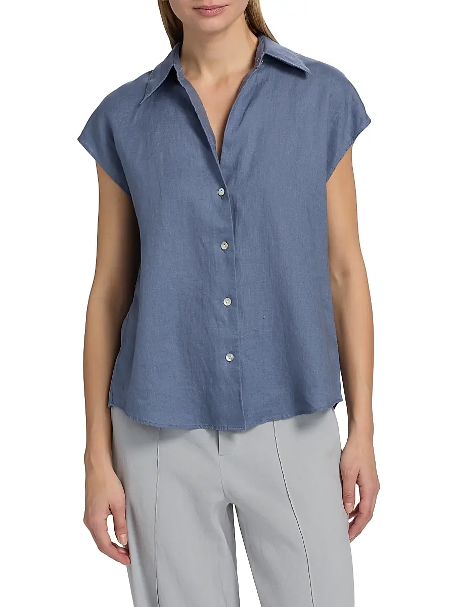 Vince Women's Linen Cap-Sleeve Blouse | Thumbnail 3 Vince Women's Linen Cap-Sleeve Blouse | Thumbnail 3
