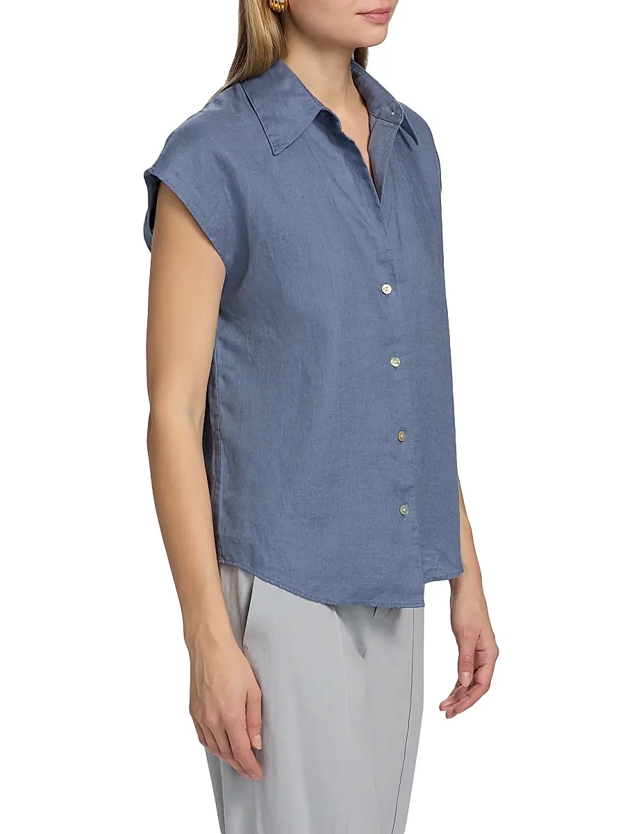 Vince Women's Linen Cap-Sleeve Blouse | Thumbnail 4 Vince Women's Linen Cap-Sleeve Blouse | Thumbnail 4
