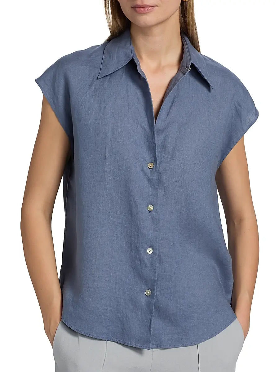 Vince Women's Linen Cap-Sleeve Blouse | Thumbnail 6 Vince Women's Linen Cap-Sleeve Blouse | Thumbnail 6