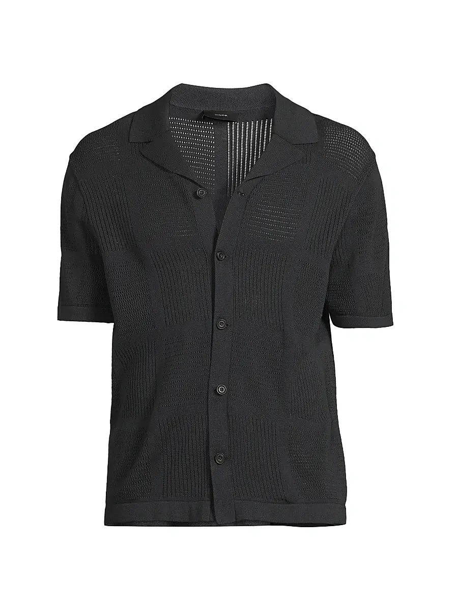 Vince Men's Cotton Pointelle-Knit Camp Shirt - Light Coastal - Size Small | Image 1 Vince Men's Cotton Pointelle-Knit Camp Shirt - Light Coastal - Size Small | Image 1