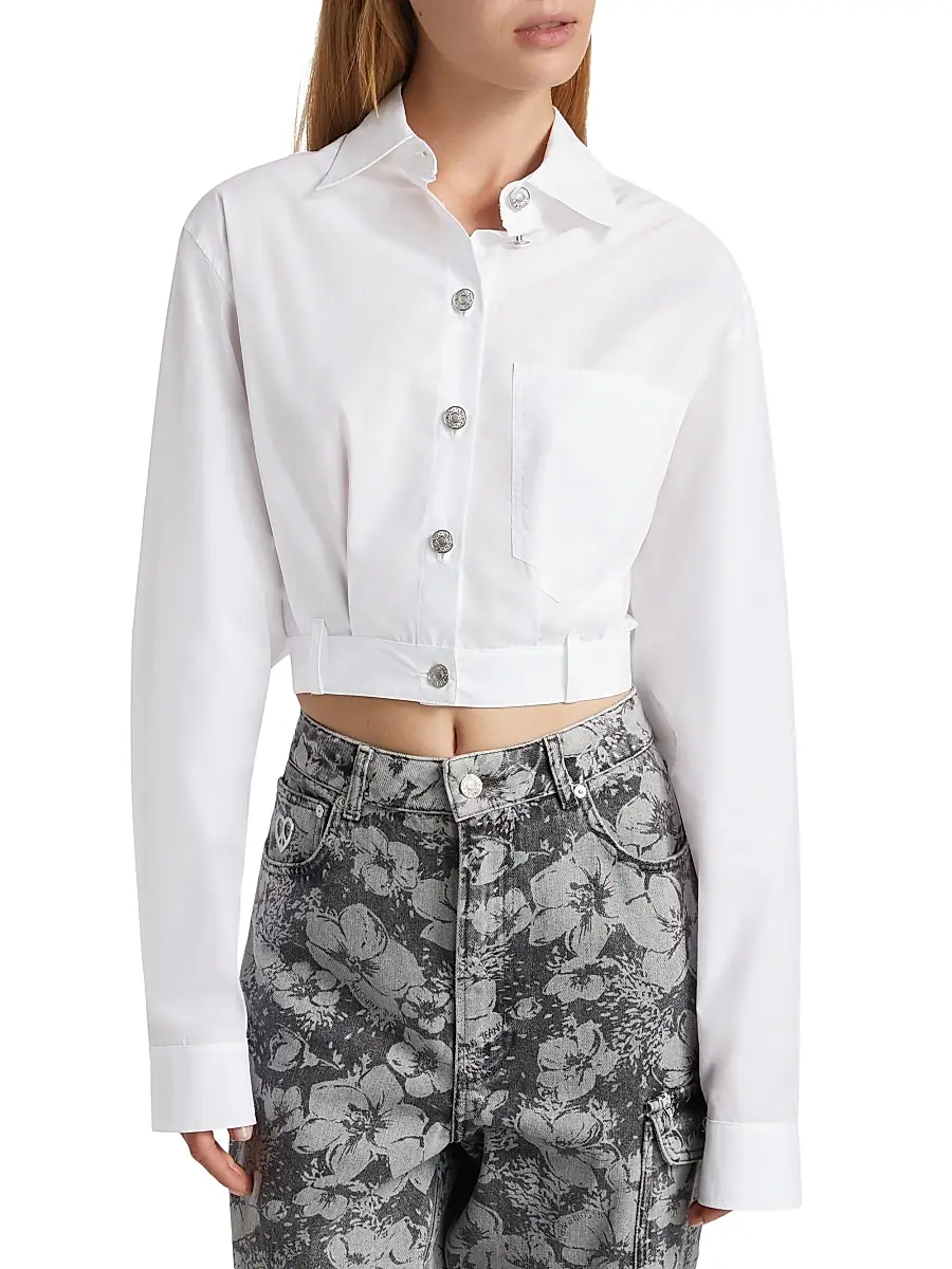 Moschino Jeans Women's Poplin Button-Up Crop Blouse - White | Thumbnail 3 Moschino Jeans Women's Poplin Button-Up Crop Blouse - White | Thumbnail 3