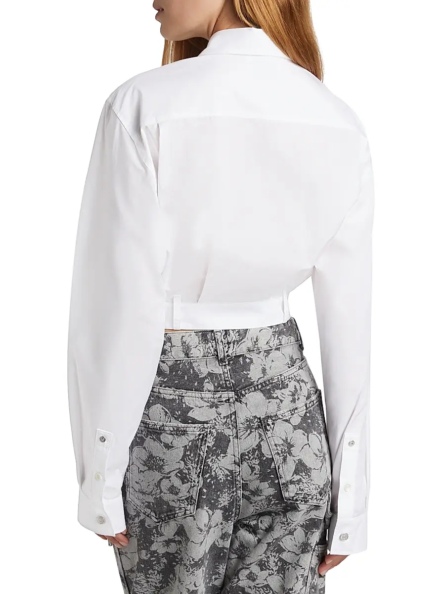 Moschino Jeans Women's Poplin Button-Up Crop Blouse - White | Thumbnail 5 Moschino Jeans Women's Poplin Button-Up Crop Blouse - White | Thumbnail 5
