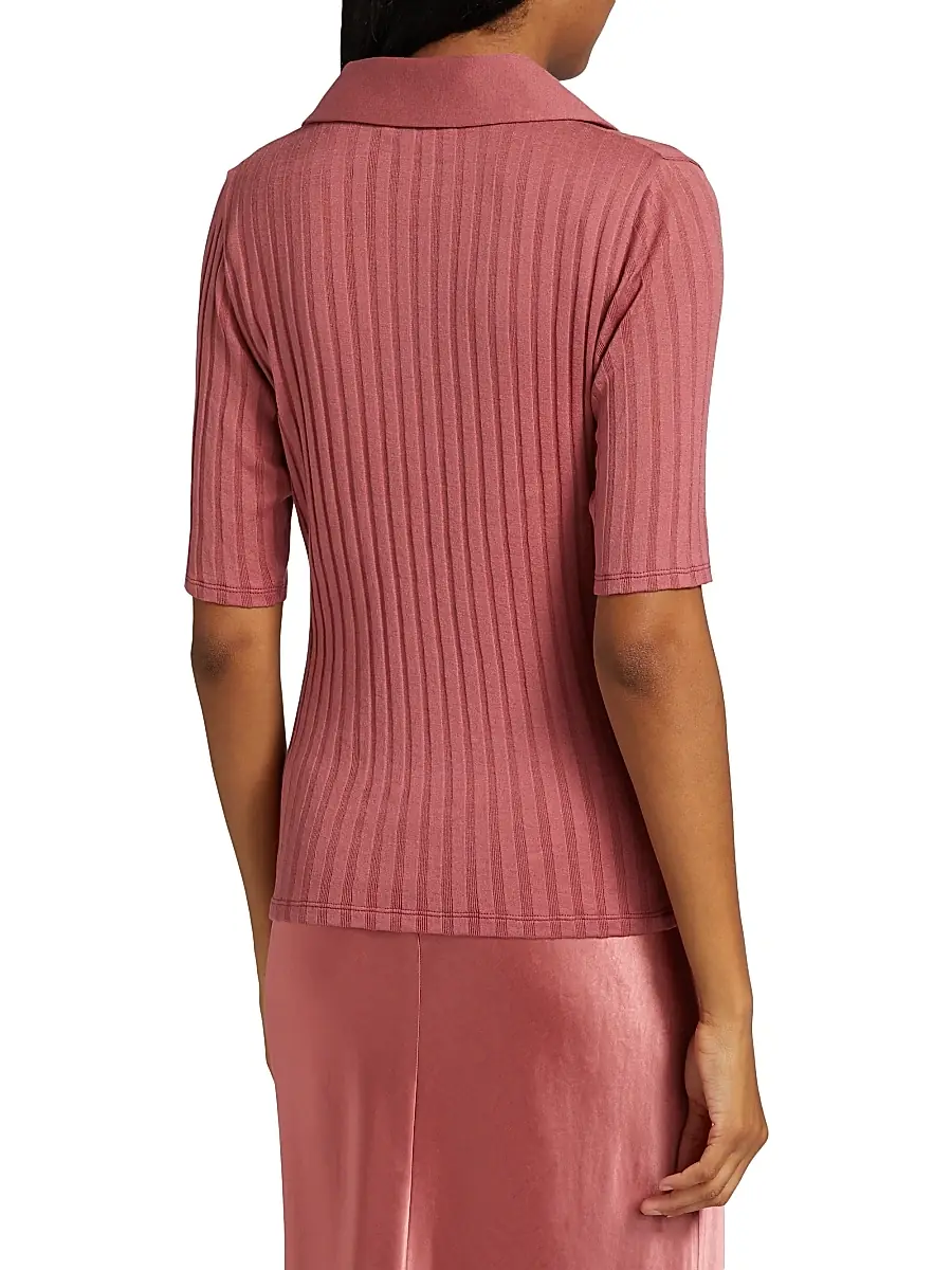 Vince Women's Stretch Rib-Knit Polo Shirt | Thumbnail 5 Vince Women's Stretch Rib-Knit Polo Shirt | Thumbnail 5