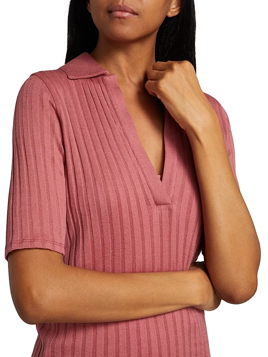 Vince Women's Stretch Rib-Knit Polo Shirt | Thumbnail 6 Vince Women's Stretch Rib-Knit Polo Shirt | Thumbnail 6