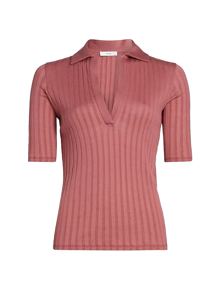 Vince Women's Stretch Rib-Knit Polo Shirt