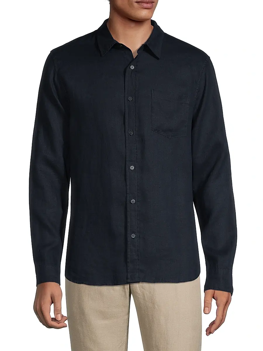 Vince Men's Linen Long-Sleeve Button-Up Shirt | Thumbnail 3 Vince Men's Linen Long-Sleeve Button-Up Shirt | Thumbnail 3