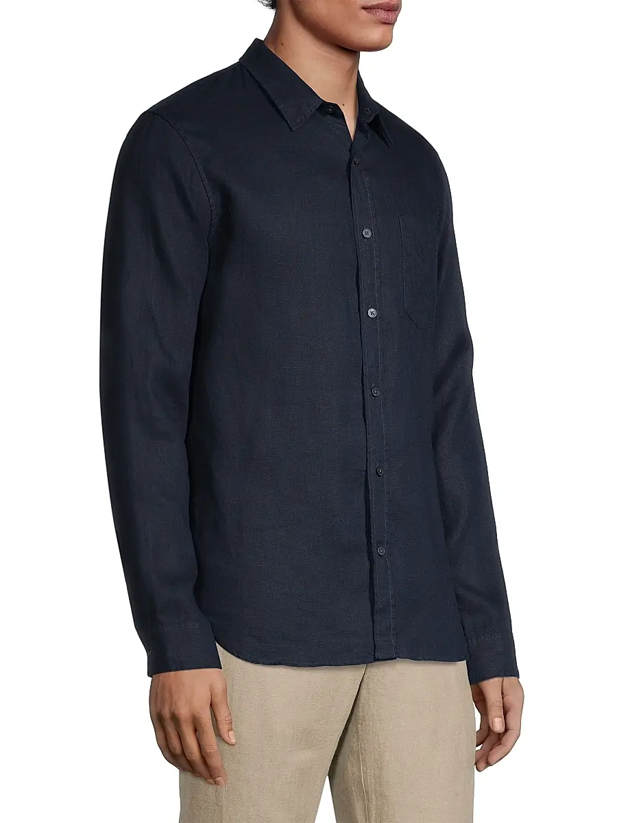 Vince Men's Linen Long-Sleeve Button-Up Shirt | Thumbnail 4 Vince Men's Linen Long-Sleeve Button-Up Shirt | Thumbnail 4