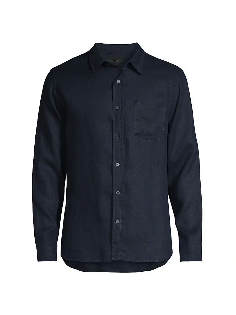 Vince Men's Linen Long-Sleeve Button-Up Shirt - Coastal - Size XXL | Image 1 Vince Men's Linen Long-Sleeve Button-Up Shirt - Coastal - Size XXL | Image 1
