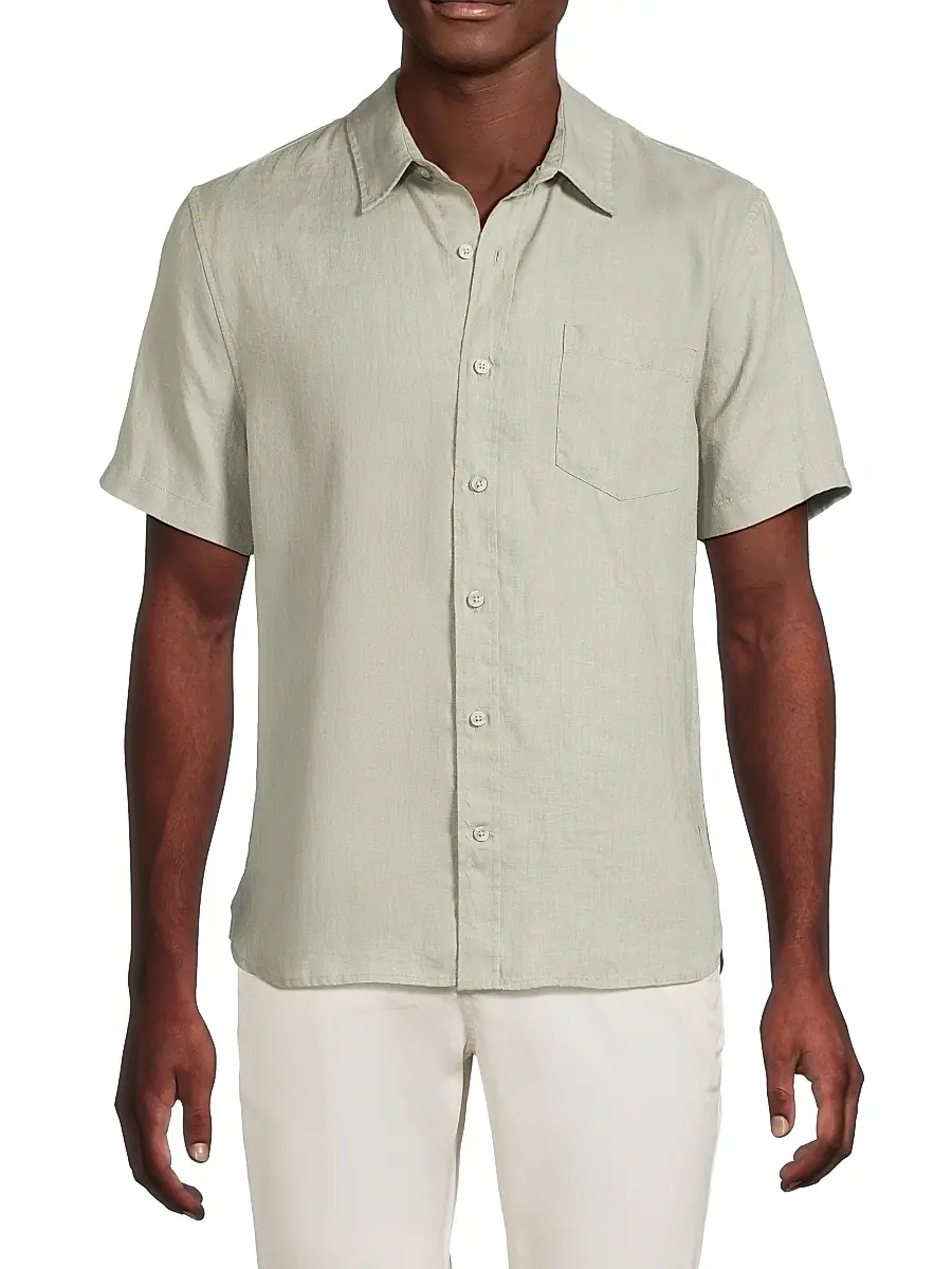 Vince Men's Linen Short-Sleeve Button-Front Shirt | Thumbnail 3 Vince Men's Linen Short-Sleeve Button-Front Shirt | Thumbnail 3