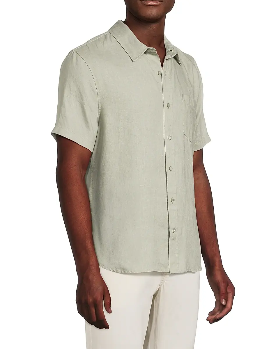 Vince Men's Linen Short-Sleeve Button-Front Shirt | Thumbnail 4 Vince Men's Linen Short-Sleeve Button-Front Shirt | Thumbnail 4