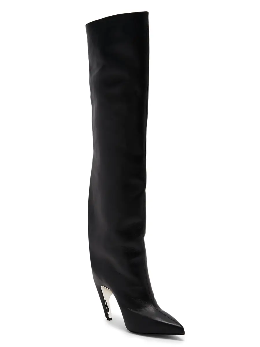 Alexander McQueen Women's Armadillo 105MM Leather Thigh-High Boots - Black Silver | Image 1 Alexander McQueen Women's Armadillo 105MM Leather Thigh-High Boots - Black Silver | Image 1