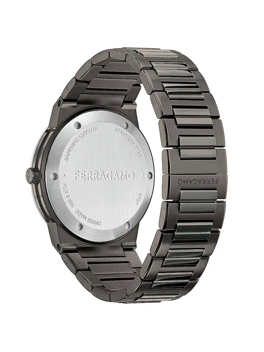 FERRAGAMO Men's Infinity Sapphire IP Gunmetal-Plated Stainless Steel Bracelet Watch/41MM - Grey Gold | Thumbnail 4