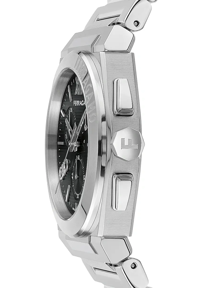 FERRAGAMO Men's Vega Chrono Stainless Steel Bracelet Watch/42MM - Silver Black | Thumbnail 3 FERRAGAMO Men's Vega Chrono Stainless Steel Bracelet Watch/42MM - Silver Black | Thumbnail 3
