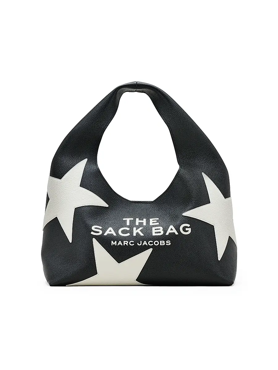 Women's The Star Patchwork Leather Sack Bag - Black White Women's The Star Patchwork Leather Sack Bag - Black White