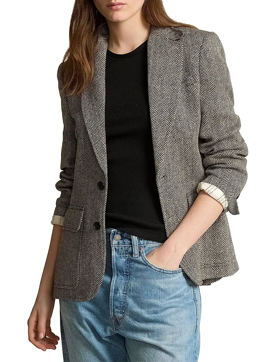 Polo Ralph Lauren Women's Linen-Blend Herringbone Single-Breasted Blazer | Thumbnail 3 Polo Ralph Lauren Women's Linen-Blend Herringbone Single-Breasted Blazer | Thumbnail 3