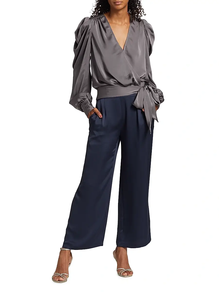 Ramy Brook Women's Joss Cropped Wide-Leg Satin Pants | Thumbnail 2