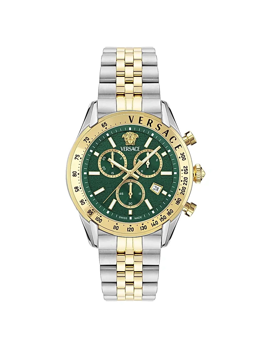 Versace Men's Chrono Master Stainless Steel Bracelet Watch/44MM - Two Tone Green | Image 1 Versace Men's Chrono Master Stainless Steel Bracelet Watch/44MM - Two Tone Green | Image 1