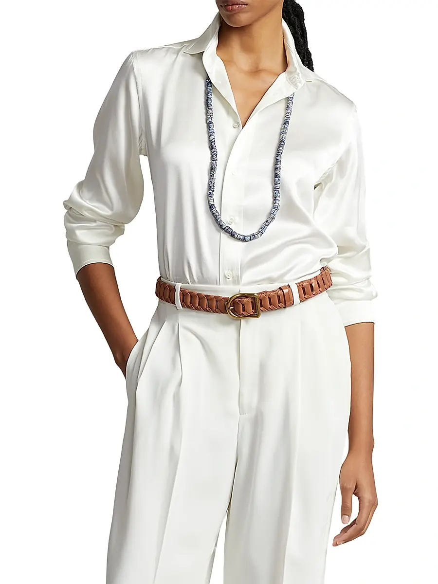 Polo Ralph Lauren Women's Silk Classic-Fit Shirt | Thumbnail 6 Polo Ralph Lauren Women's Silk Classic-Fit Shirt | Thumbnail 6