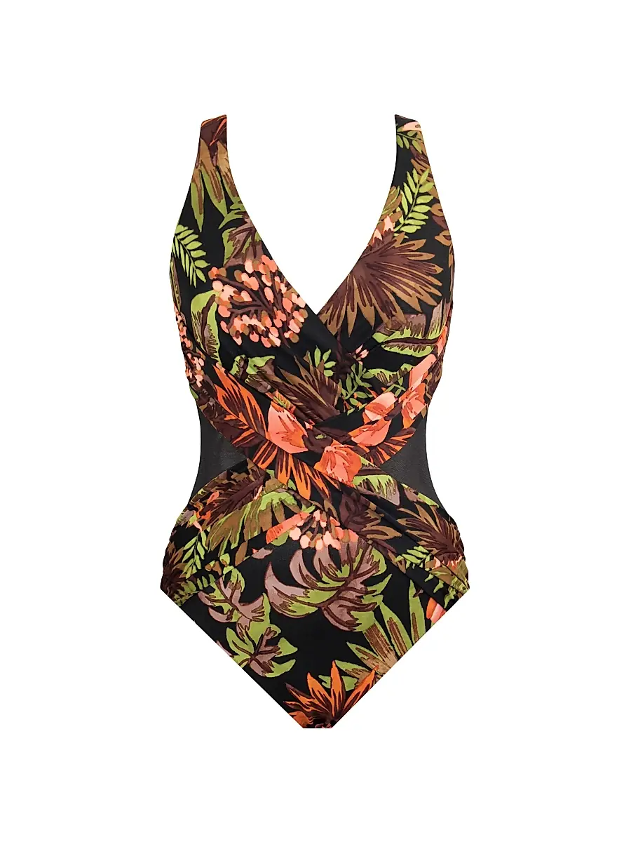 Miraclesuit Swim Women's Botanico Crossover One-Piece Swimsuit - Black Multi - Size 14 | Image 1 Miraclesuit Swim Women's Botanico Crossover One-Piece Swimsuit - Black Multi - Size 14 | Image 1
