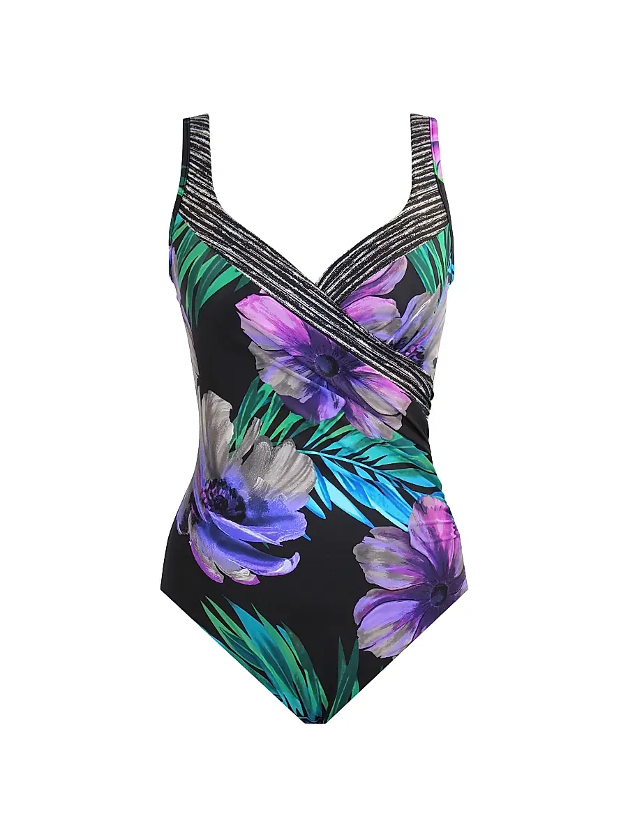 Miraclesuit Swim Women's Flora Aura Its A Wrap One-Piece Swimsuit - Black Multi - Size 14 | Image 1 Miraclesuit Swim Women's Flora Aura Its A Wrap One-Piece Swimsuit - Black Multi - Size 14 | Image 1