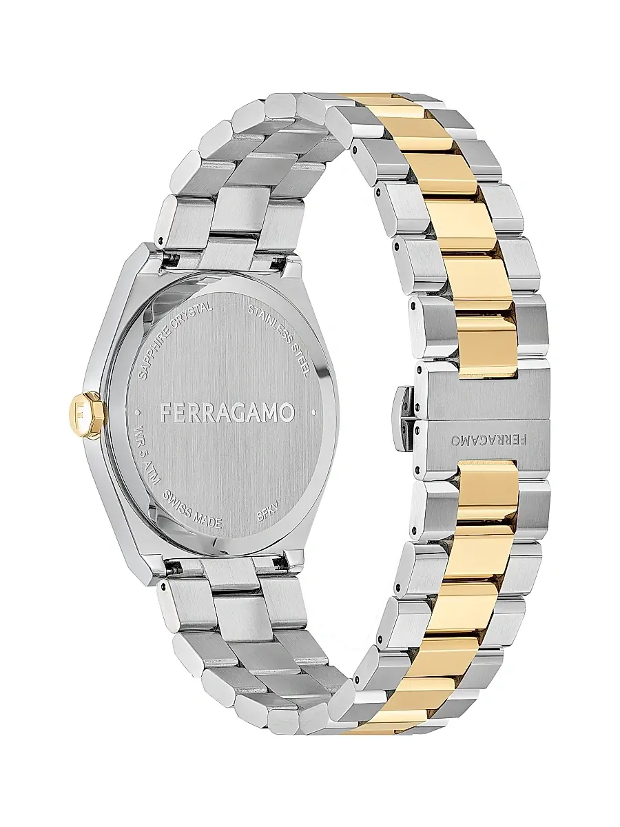 FERRAGAMO Men's Vega Upper East IP Yellow Gold & Stainless Steel Bracelet Watch/40MM - Two Tone | Thumbnail 4 FERRAGAMO Men's Vega Upper East IP Yellow Gold & Stainless Steel Bracelet Watch/40MM - Two Tone | Thumbnail 4