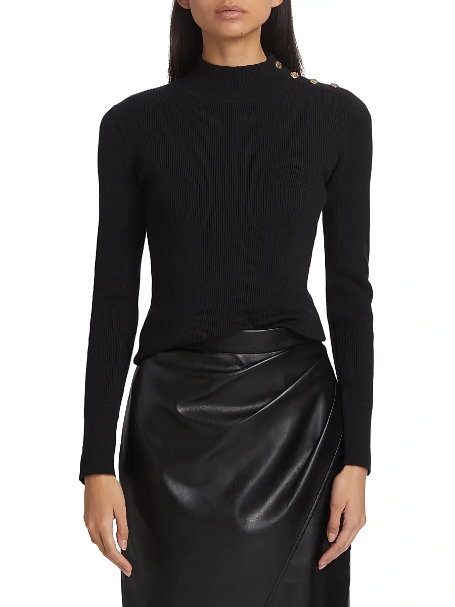 Elie Tahari Women's Naya Button-Detailed Rib-Knit Sweater | Thumbnail 3