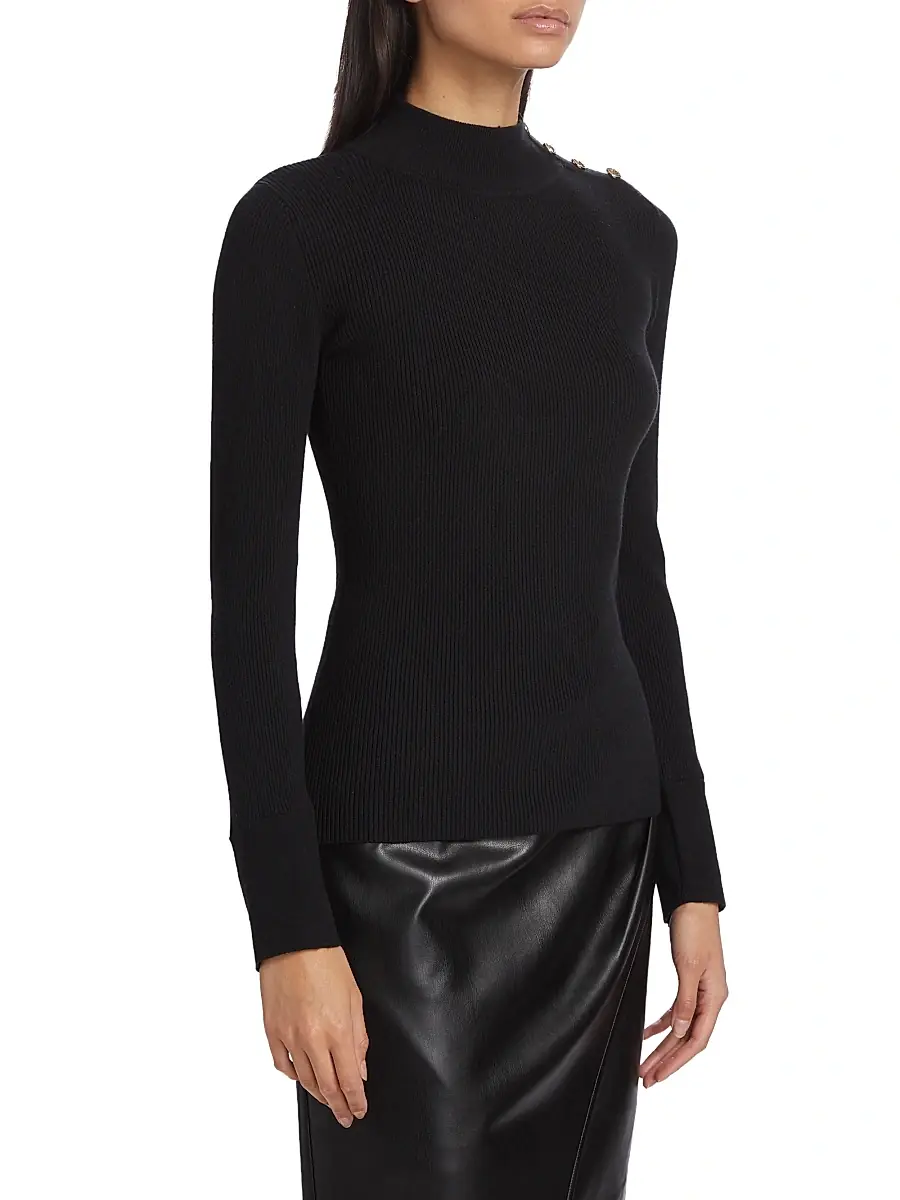 Elie Tahari Women's Naya Button-Detailed Rib-Knit Sweater | Thumbnail 4