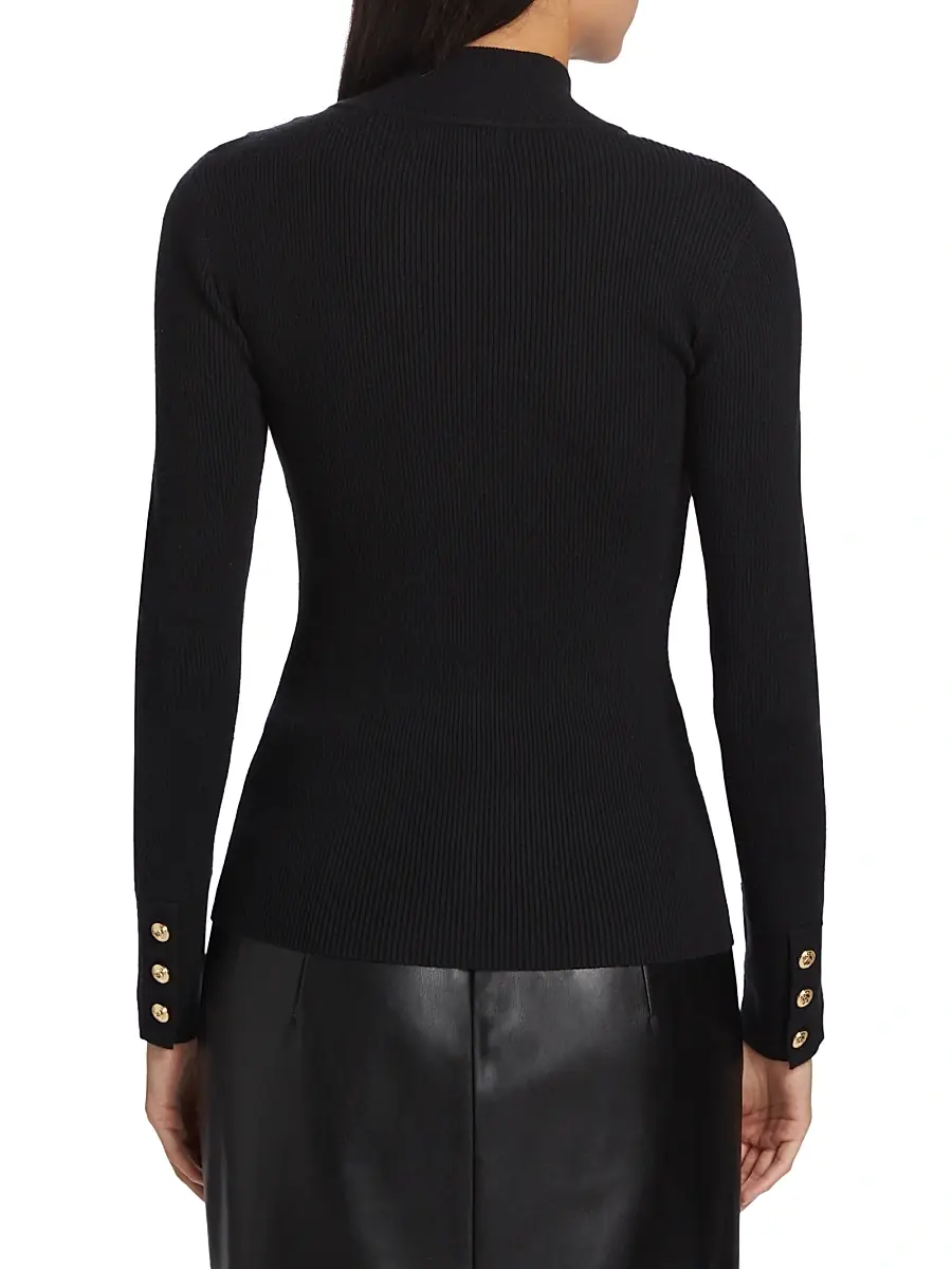 Elie Tahari Women's Naya Button-Detailed Rib-Knit Sweater | Thumbnail 5