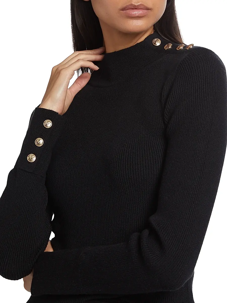 Elie Tahari Women's Naya Button-Detailed Rib-Knit Sweater | Thumbnail 6
