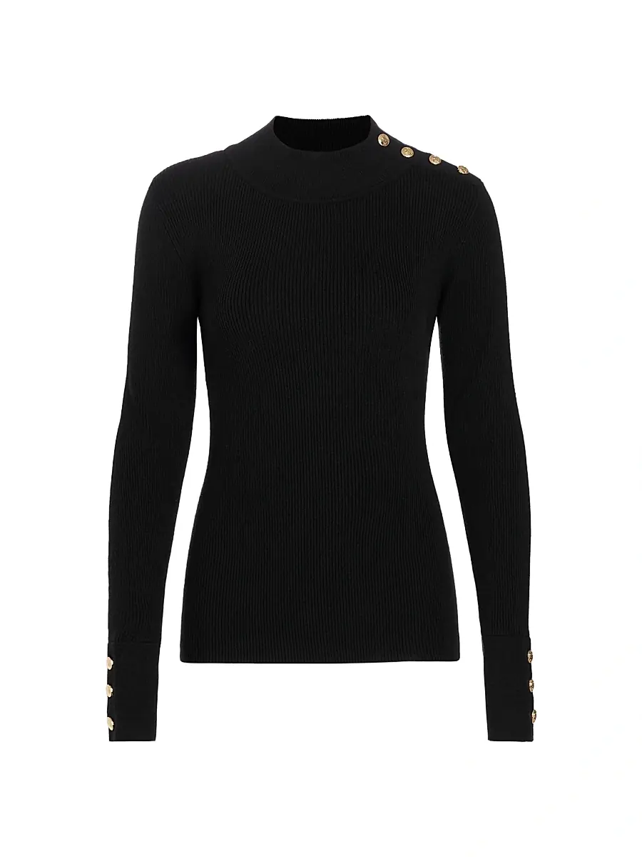 Elie Tahari Women's Naya Button-Detailed Rib-Knit Sweater