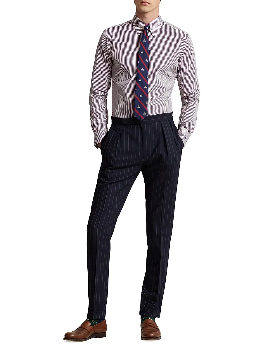 Polo Ralph Lauren Men's Pinstriped Poplin Button-Down Shirt - Wine White | Thumbnail 2