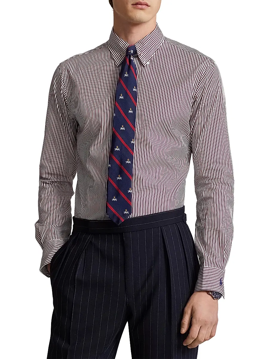 Polo Ralph Lauren Men's Pinstriped Poplin Button-Down Shirt - Wine White | Thumbnail 3