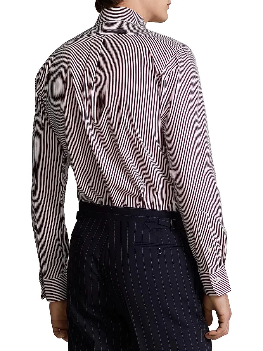 Polo Ralph Lauren Men's Pinstriped Poplin Button-Down Shirt - Wine White | Thumbnail 4