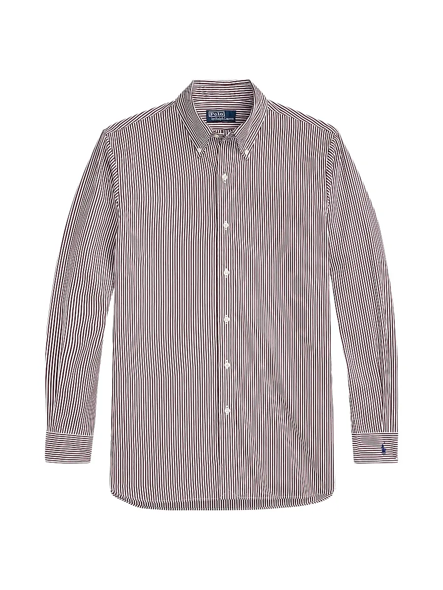 Men's Pinstriped Poplin Button-Down Shirt - Wine White Men's Pinstriped Poplin Button-Down Shirt - Wine White