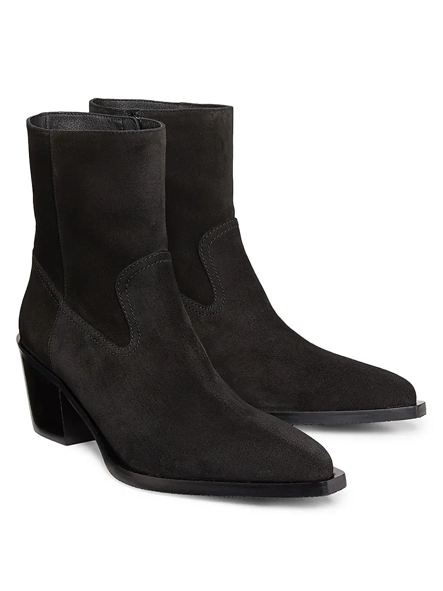 Stuart Weitzman Women's Tate 65MM Suede Ankle Booties - Black | Thumbnail 2 Stuart Weitzman Women's Tate 65MM Suede Ankle Booties - Black | Thumbnail 2