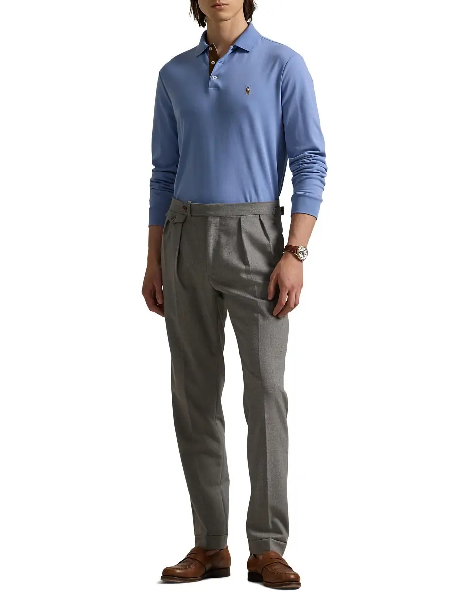 Polo Ralph Lauren Men's Cotton Interlock Long-Sleeve Polo Shirt | Image 1 Polo Ralph Lauren Men's Cotton Interlock Long-Sleeve Polo Shirt | Image 1